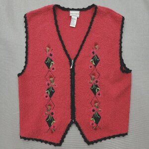 Vtg Napa Valley Petites Sweater Vest Large PL Acrylic Wool Blend Argyle Red